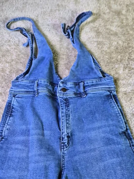 Free People Women's Flare Overalls Size 6 Denim Cottage Indie Wide Leg F858 - Picture 2 of 14